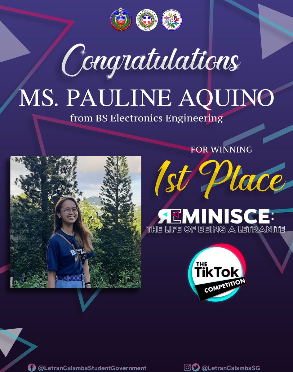 LetranCalambaSG's tweet photo. Congratulations to all the winners of 𝐑𝐄𝐌𝐈𝐍𝐈𝐒𝐂𝐄: 𝐓𝐡𝐞 𝐋𝐢𝐟𝐞 𝐨𝐟 𝐁𝐞𝐢𝐧𝐠 𝐀 𝐋𝐞𝐭𝐫𝐚𝐧𝐢𝐭𝐞, a themed tiktok competition.

To claim your prize, kindly wait for one of the LCSG Officers to contact you through messenger. https://t.co/XIsgEPDWZ4
