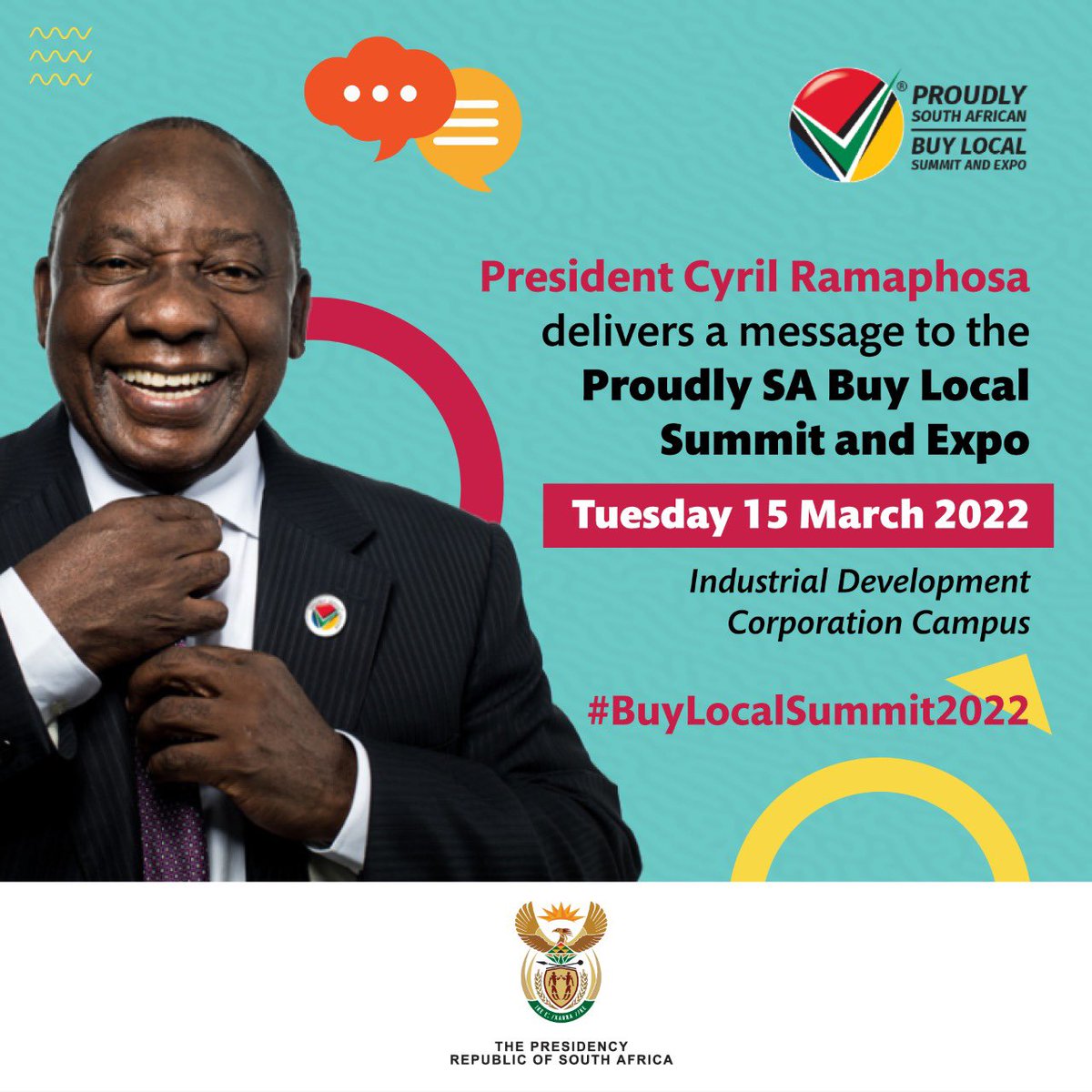 PresidencyZA's tweet photo. President @CyrilRamaphosa is this morning delivering a message to the @ProudlySA Buy Local Summit &amp; Expo. The summit aims to inform, educate and equip entrepreneurs in creating jobs and rebuilding the economy using local procurement as a lever for growth. 

#BuyLocalSummit2022 https://t.co/RfAae6FV0e