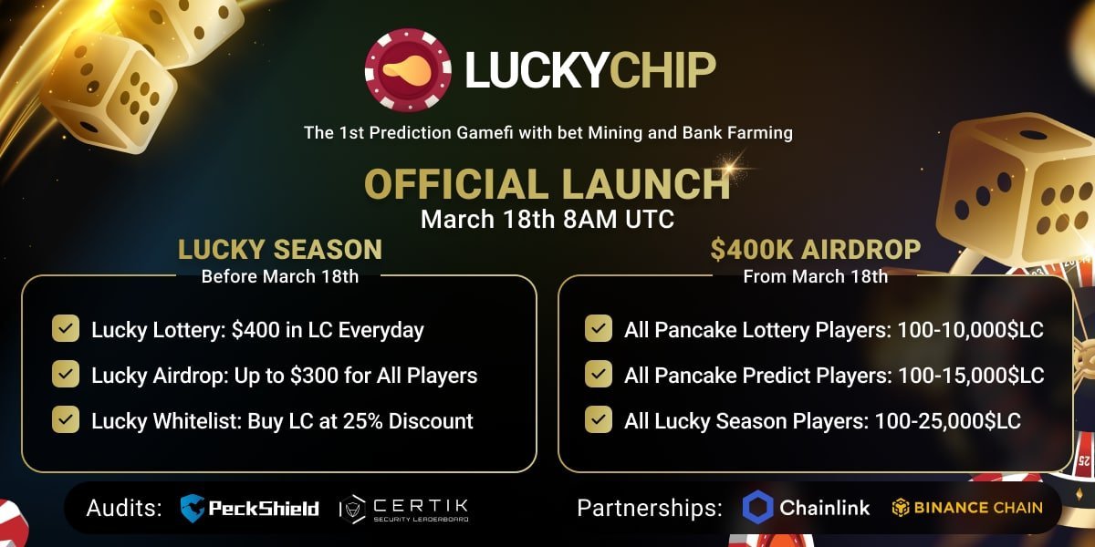 LuckyChip_io's tweet photo. @PancakeSwap 💰$400K Airdrop to ALL Pancake Lottery &amp; Prediction Players.

🎲Best PlaytoEarn Gamefi at https://t.co/Bti4TagNds. 

🤑Follow us and be LUCKY together!

#PlayToEarn #GameFi #Defi #YieldFarming #BNBChain #Airdrop https://t.co/LAO7Dxdy3p