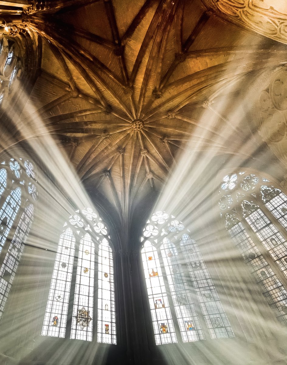 A vaulted Gothic starburst: fresh perspective -  new light in the chapter house of Southwell Minster - how amazing it must have looked to its contemporaries. #shotoniPhone <a href="/SouthwMinster/">Southwell Minster</a>