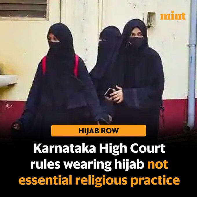 WarriorForum1's tweet photo. “Hijab is not an essential religious practice in Islam “: Karnataka Highcourt Order 

A big blow to the #UrbanNaxals #Pseudoliberals 
Anti national #Begums &amp; #Rudaalis in media &amp; #TukdeTukdegang 

After losing elections everywhere they get this another jhatka. 

#HijabRow https://t.co/kDFW412GMK