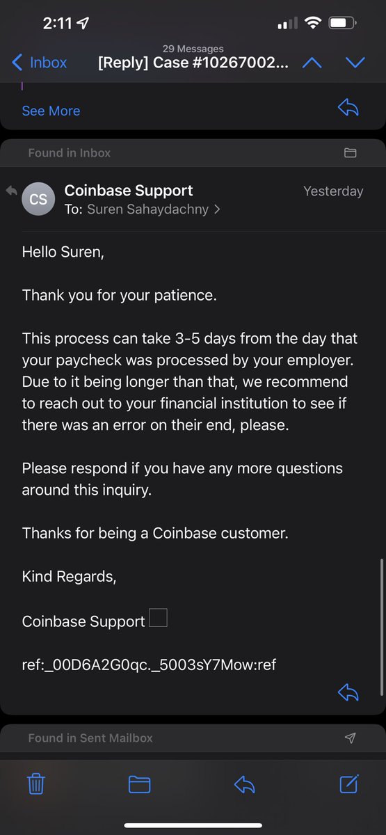 SurenPS's tweet photo. @CoinbaseSupport The specialist was predictably useless… a rep found the deposit at one point, and Coinbase Card support sees it as successful and sent to CB Accounts. Then you lost it. @CoinbaseSupport @coinbase https://t.co/5Dtk5beJDa