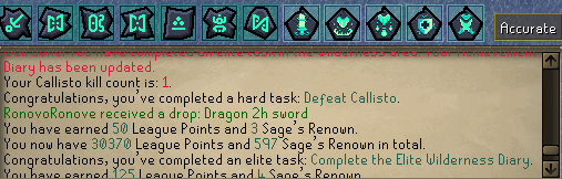 RonovoR's tweet photo. Talk about a dopamine rush. 1 Callisto KC = a Dragon 2h. That equals 4 tasks done a second. Gotta grind it out in the end. #osrs #ShatteredRelics https://t.co/OLZnD9sTzv
