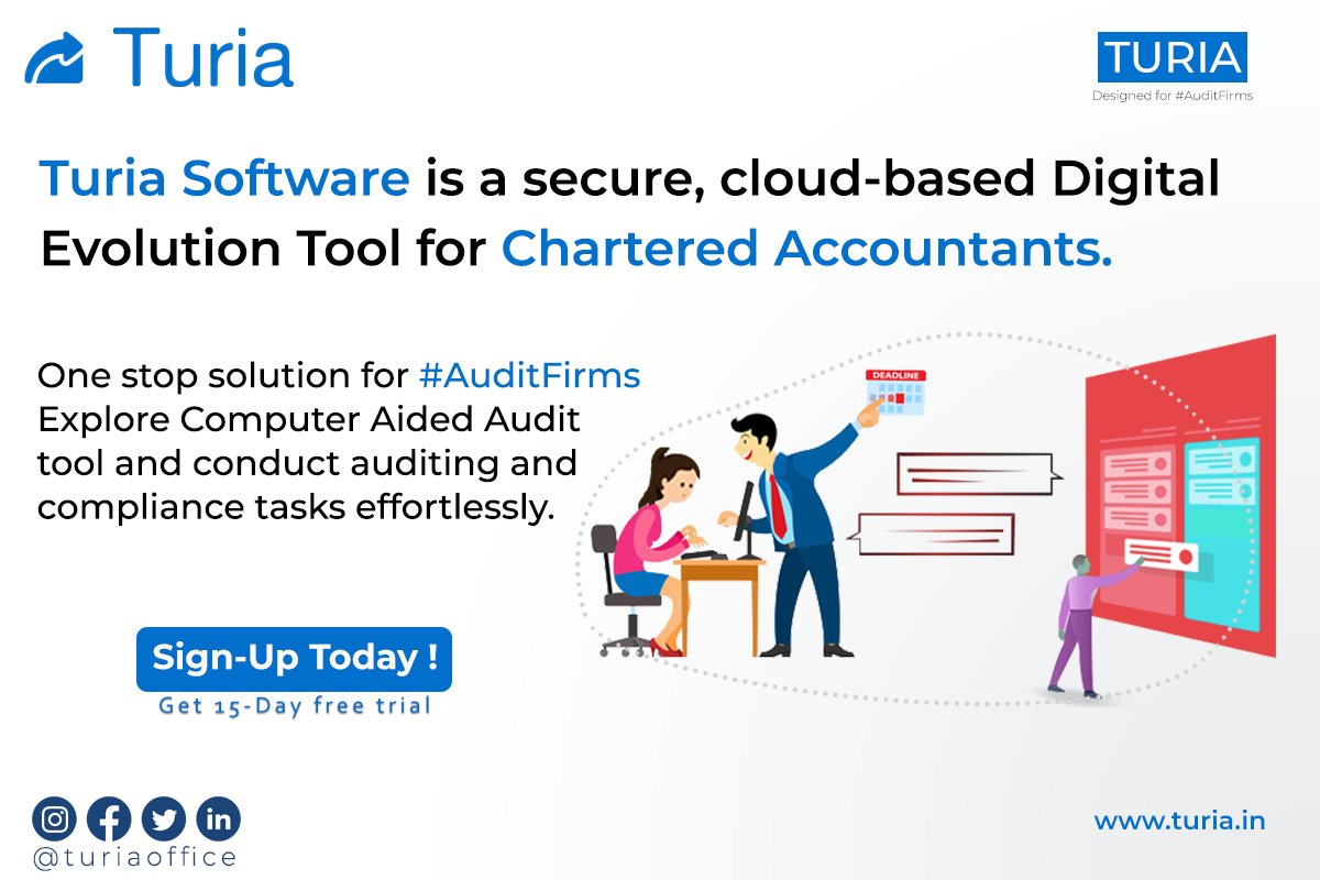 TuriaOffice's tweet photo. One-stop solution for #AuditFirms with Turia Pro Cloud-Based Digitally aided #OfficeManagementTool. Get Day to day Auditing work done with less effort &amp; Less time.

give it a try with our 15-Day Trial Period, Visit https://t.co/SUWXCTKP0g for sign up

#work #cloud #CA https://t.co/Buf6y9QWlj