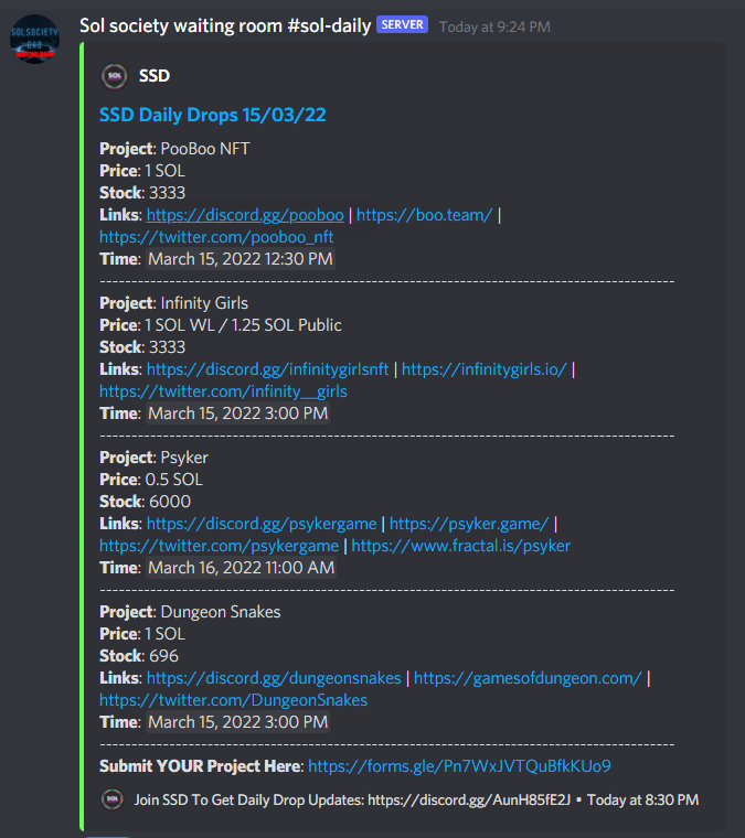 One of the ONLY discord daily calendars currently running!

want to be on the calendar? want to add the calendar to your server?

JOIN  discord.gg/6PGpc5dxTG 

#SolanaNFTs #SolanaNFT #SolanaCommunity #NFTs #NFTCommunity #NFTCollection #DAO #SOL $SOL
