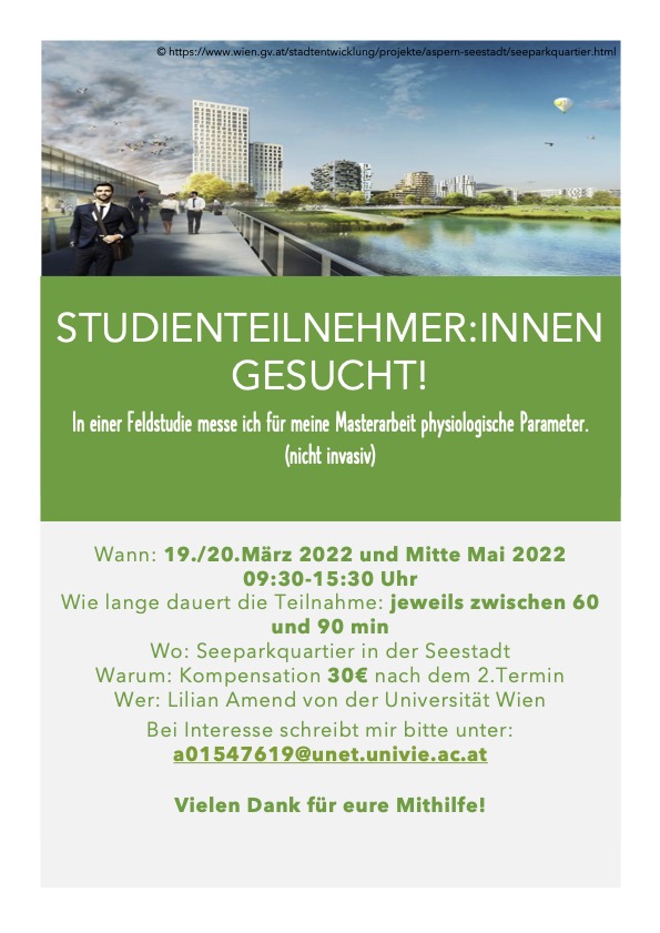 Auch kommendes Wochenende sind wir wieder in der #Seestadt unterwegs. Helft meiner Masterstudentin! Dankeschön!