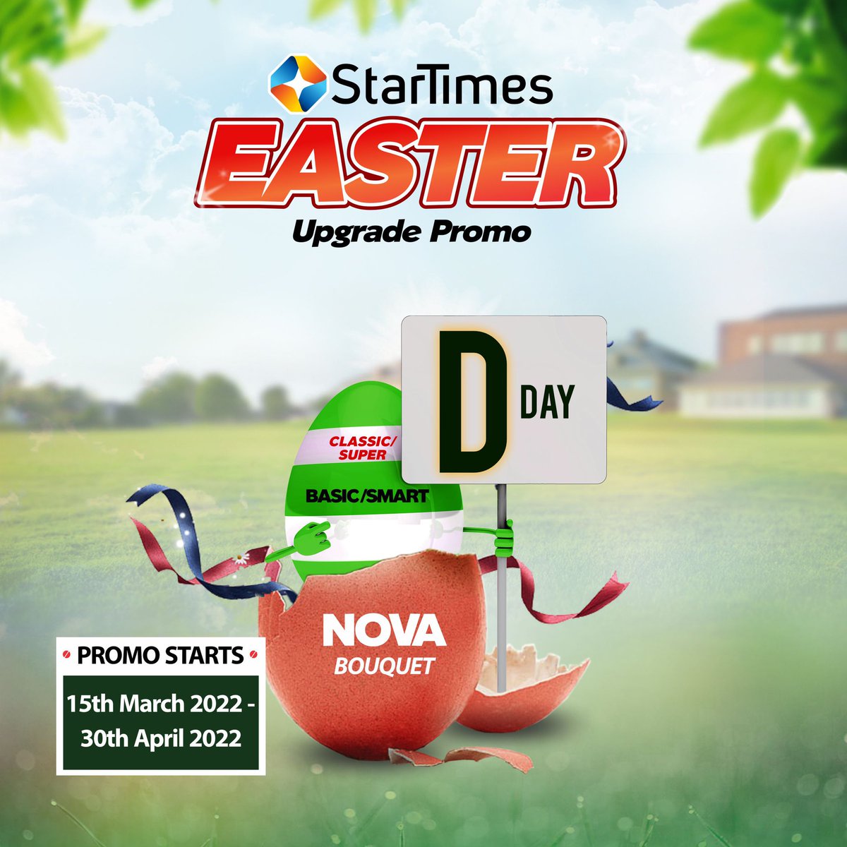 StarTimes_Ng's tweet photo. Hello #Stars!
StarTimes #EasterUpgradePromo is here!
To participate, simply recharge two months on your current bouquet and get upgraded to the next higher bouquet.
Get 7 days free if you are on Classic (DTT) or Super (DTH).
Promo begins today March 15th, let's go! https://t.co/oMeZuaRh9U