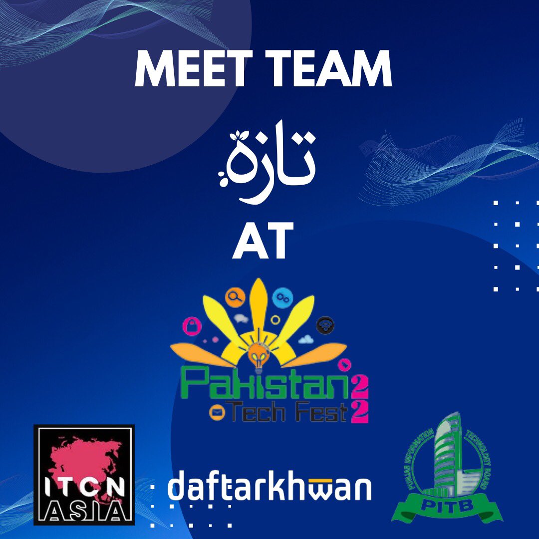 Tazahtech's tweet photo. Meet team Tazah at Pakistan TechFest on 16th March from 2-5pm in Daftarkhwan Lounge at Expo Centre, Lhr! Come and revel in Tazah’s journey as we immerse ourselves in a hub of networking, engagement, and tech buzz at one of the largest tech events in Pak!
#tazah #pakistantechfest https://t.co/758CaWUUYS
