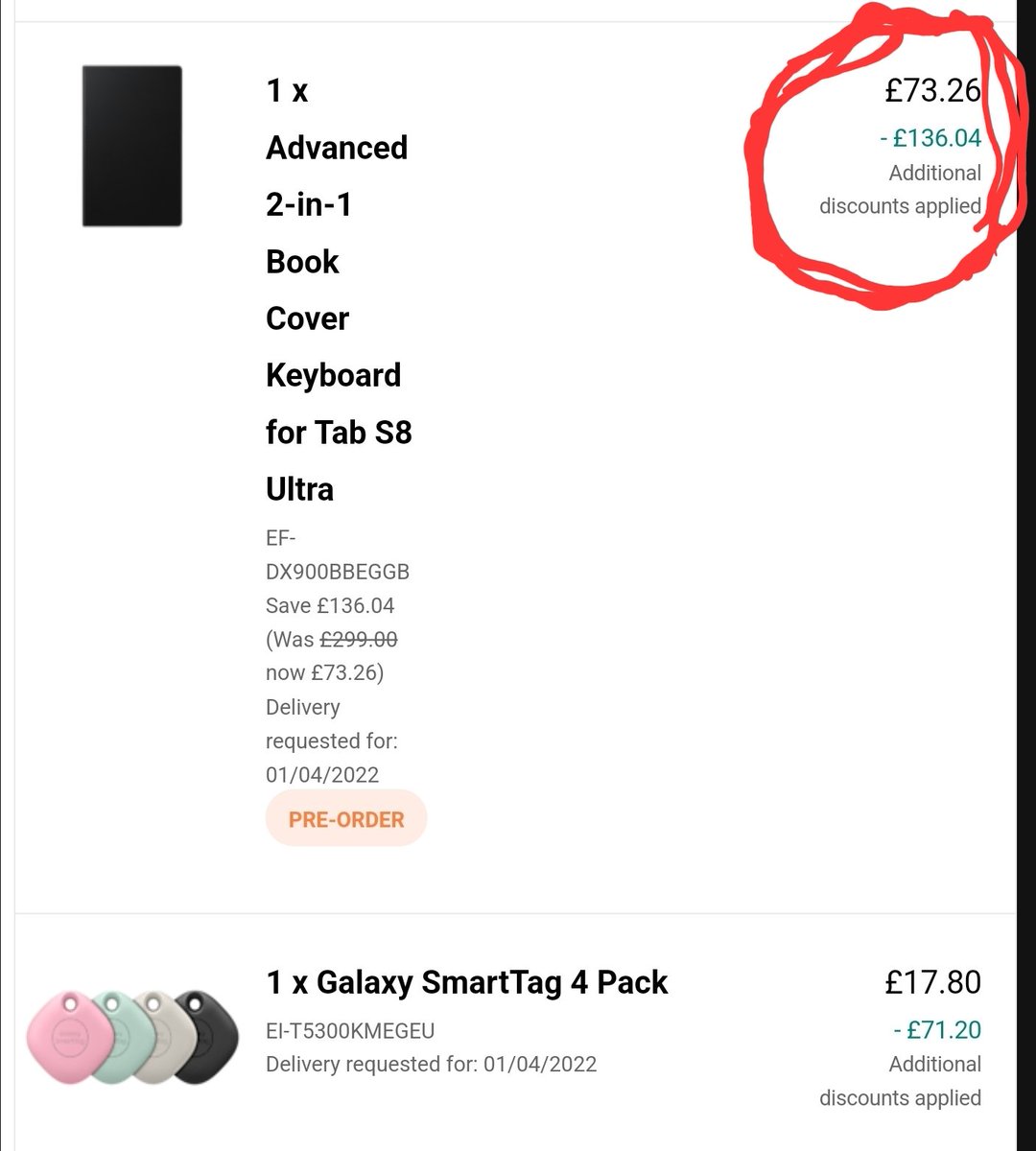 hugodoswald's tweet photo. Did not expect that much discount...seems the 50% discount for the keyboard is applied after the 30% discount for accessories....and the price for 4 tags is just unreal...don't really need them but at that price point????? https://t.co/qlWtGqAqrU