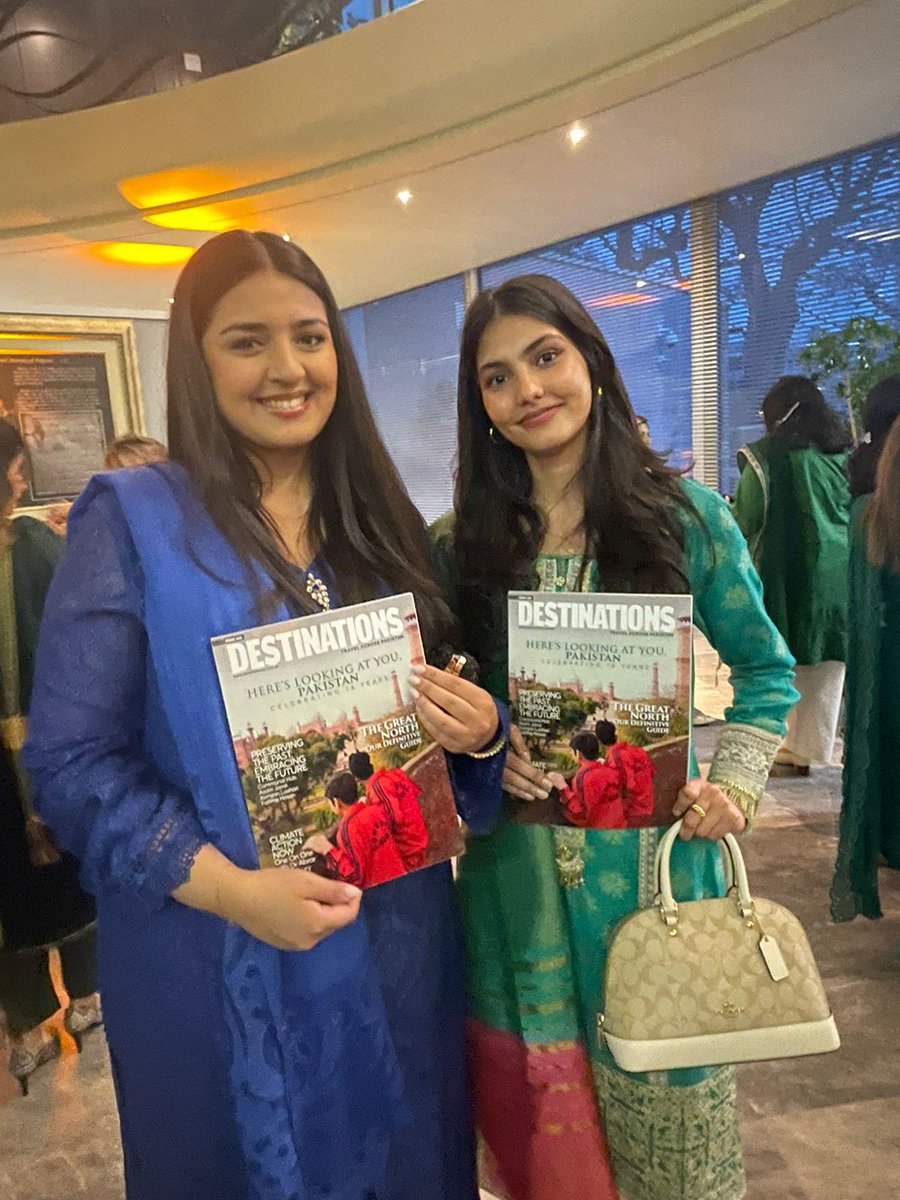 DestinationsPk's tweet photo. Sara daughter of Ambassador @KhalilHashmi and Menahil, Ambassador @mujtaba_piracha's  daughter with Destinations Issue 24 copies! 

#DestinationsInGeneva #PakistanDay https://t.co/WaDJ478W3B