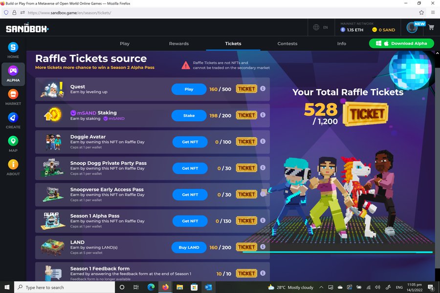 KaylaSm29444423's tweet photo. @TheSandboxGame I just participated in the daily #SandboxAlphaS2Contest for a chance to earn up to 1,000 $SAND! Starting March 14 -  Show your Raffle Tickets. Check out my screenshot below! 👇 #SandboxAlphaS2 https://t.co/Y2S0Yh9uvk