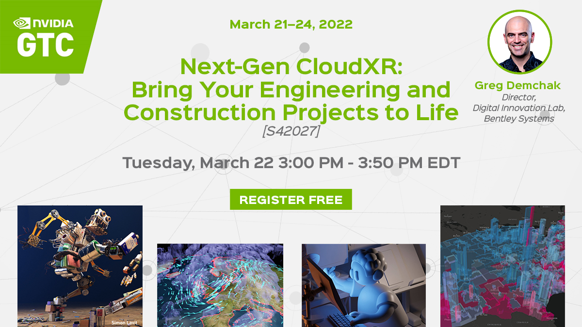 BentleySystems's tweet image. Learn how to get started integrating the @NVIDIA #CloudXR #SDK into your applications to bring your #engineering &amp;amp; #construction projects to life. Join Greg Demchak, Dir. of Digital Innovation Lab, for this next level #GTC22 session. Register ➡️ bit.ly/3vV2iqT #AR #VR
