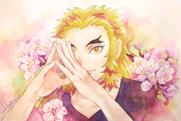 波天さんがTwitterに投稿した煉獄杏寿郎(鬼滅の刃)のイラスト。