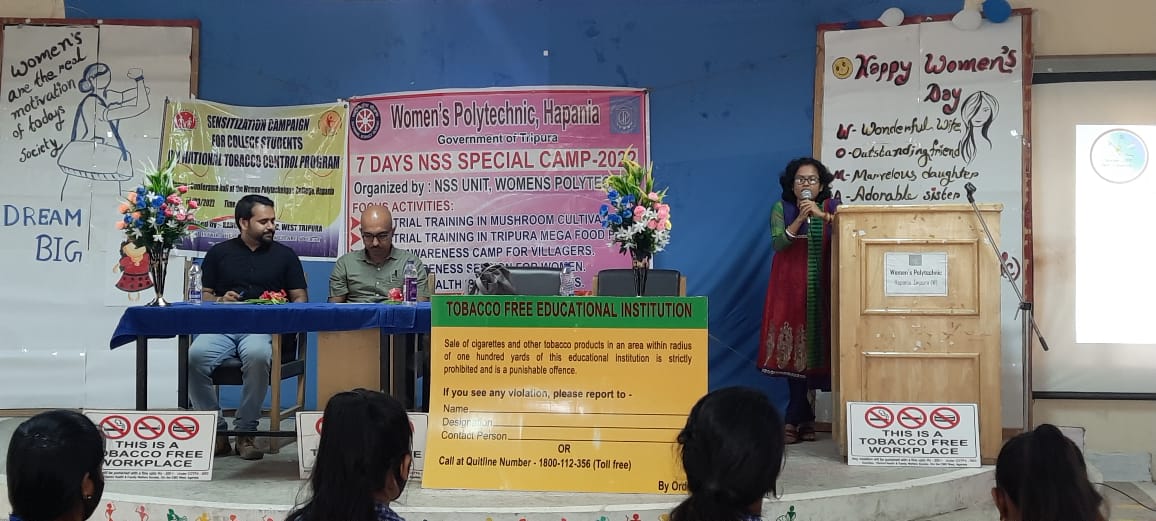 meamlan's tweet photo. NSS initiative Tobacco&amp;Substance Abuse awareness held with students of Women's Polytechnic,Hapania.Dr Ishita Sinha,MOIC Kanchanmala PHC, Amlan Deb,DC  NTCP addressed  followed byTreeplantation.@SiddharthShiv @nhm_tripura @DMWest_Tripura @HfwTripura @DrSupriyaMallik @IshitaGuha4 https://t.co/aWexjDCi0c
