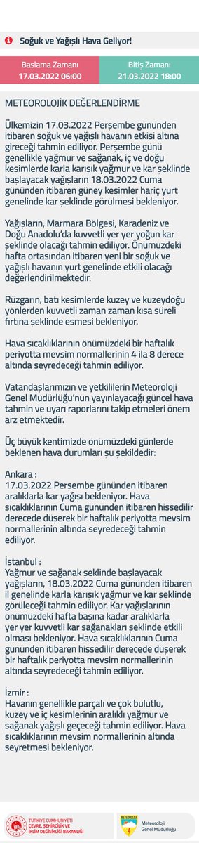 🔊Meteorolojik Değerlendirme 
Soğuk ve Yağışlı Hava Geliyor!