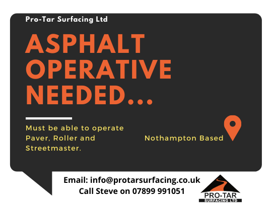 Pro_Tar's tweet photo. Asphalt operative needed for our Northampton team, must be able to operate a Paver, Roller and Streetmaster.  If you are interested please get in touch.

#asphaltoperative #job #asphaltjobs #pavingjobs #surfacingjobs https://t.co/iYnAAdsG45
