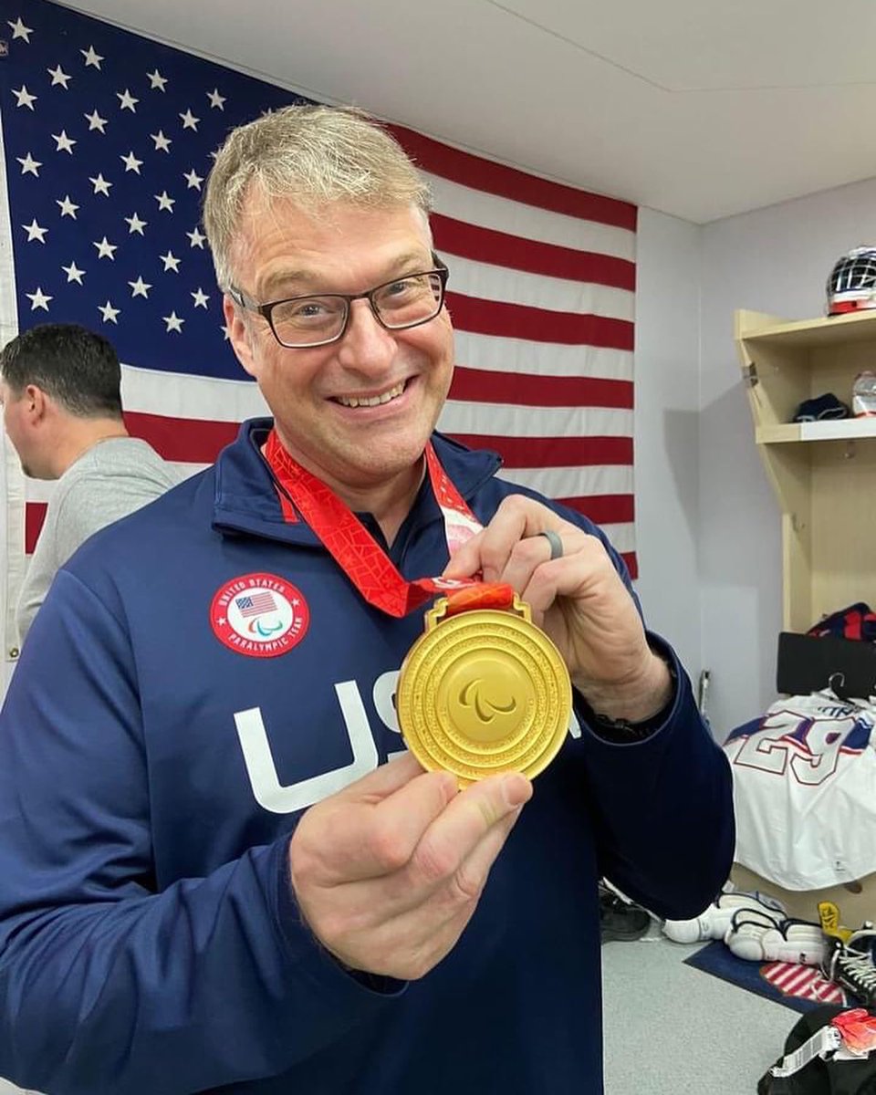 WASAadaptsports's tweet photo. WASA is incredibly lucky and honored to have Dr. Mike Uihlein as part of our family. This is his third gold medal as USA National Sled Hockey team doctor. Sochi, Pyong Chang and now Beijing.  WE ARE PROUD! #goldmedal #paralympics #sledhockey #teamdoctor #hardwork #family https://t.co/hegjCr8zOt