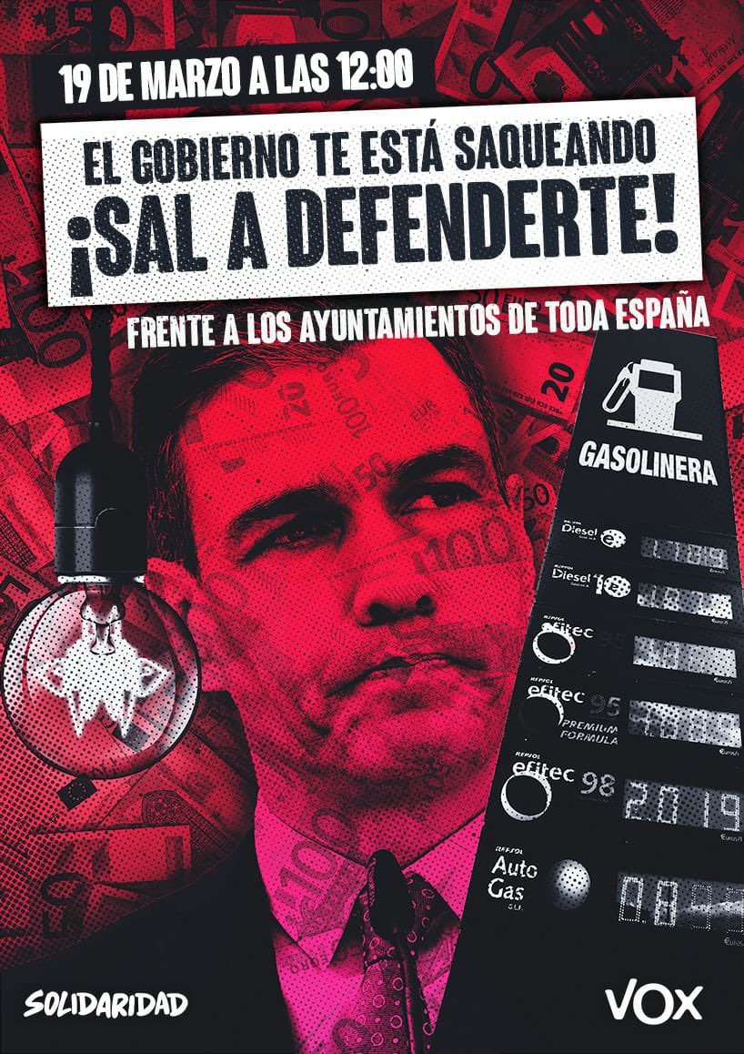vox_es's tweet photo. ¿Os acordáis de aquello de "no subiremos los impuestos a las calases medias ni trabajadoras"?

🤜 Hachazo fiscal de 4.100 millones en el IRPF.

🤜 Hacienda ingresa 250 millones más por la subida de los carburantes.

El 19-M a las 12:00 les diremos que su factura la paguen ellos. https://t.co/xgTZhkNp7g