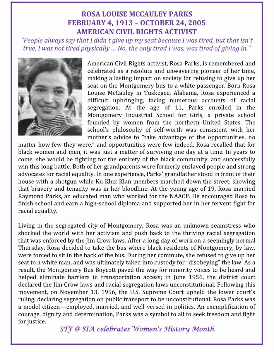 Women’s History Month Profile - Rosa Parks