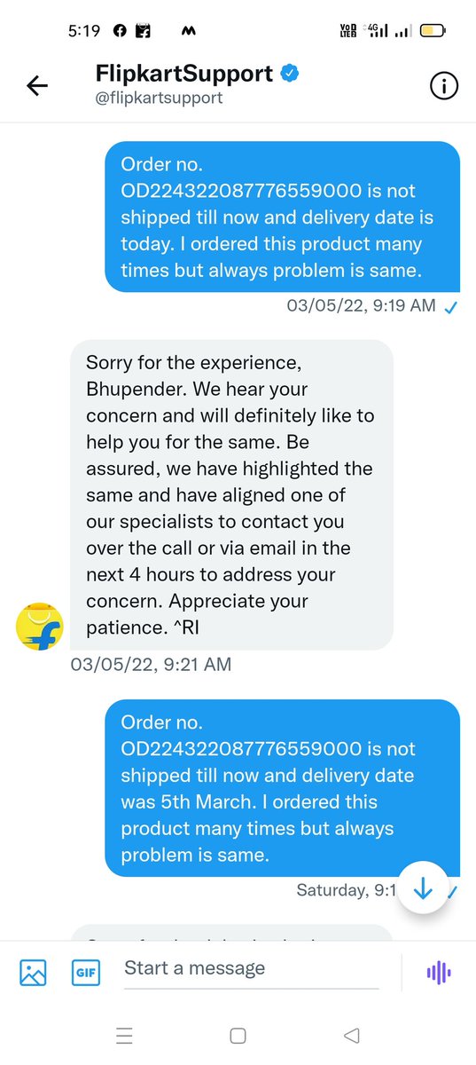 bhupender9658's tweet photo. @flipkartsupport You are saying same thing from 5, March. https://t.co/pqPMkZpoKY