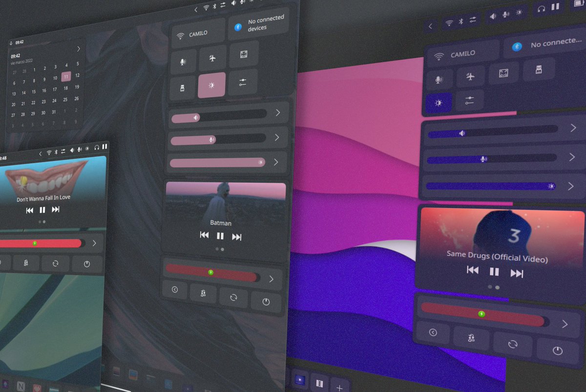 maui_project's tweet photo. A new Maui Shell progress report is out. Some of the highlights include a new dark mode toggle, adaptive color scheme, more controllers for audio, Bluetooth, and power management, and much more.

#mauikit #mauishell #convergent

https://t.co/lfSSCsL1m1 https://t.co/jv3dGXG3OL