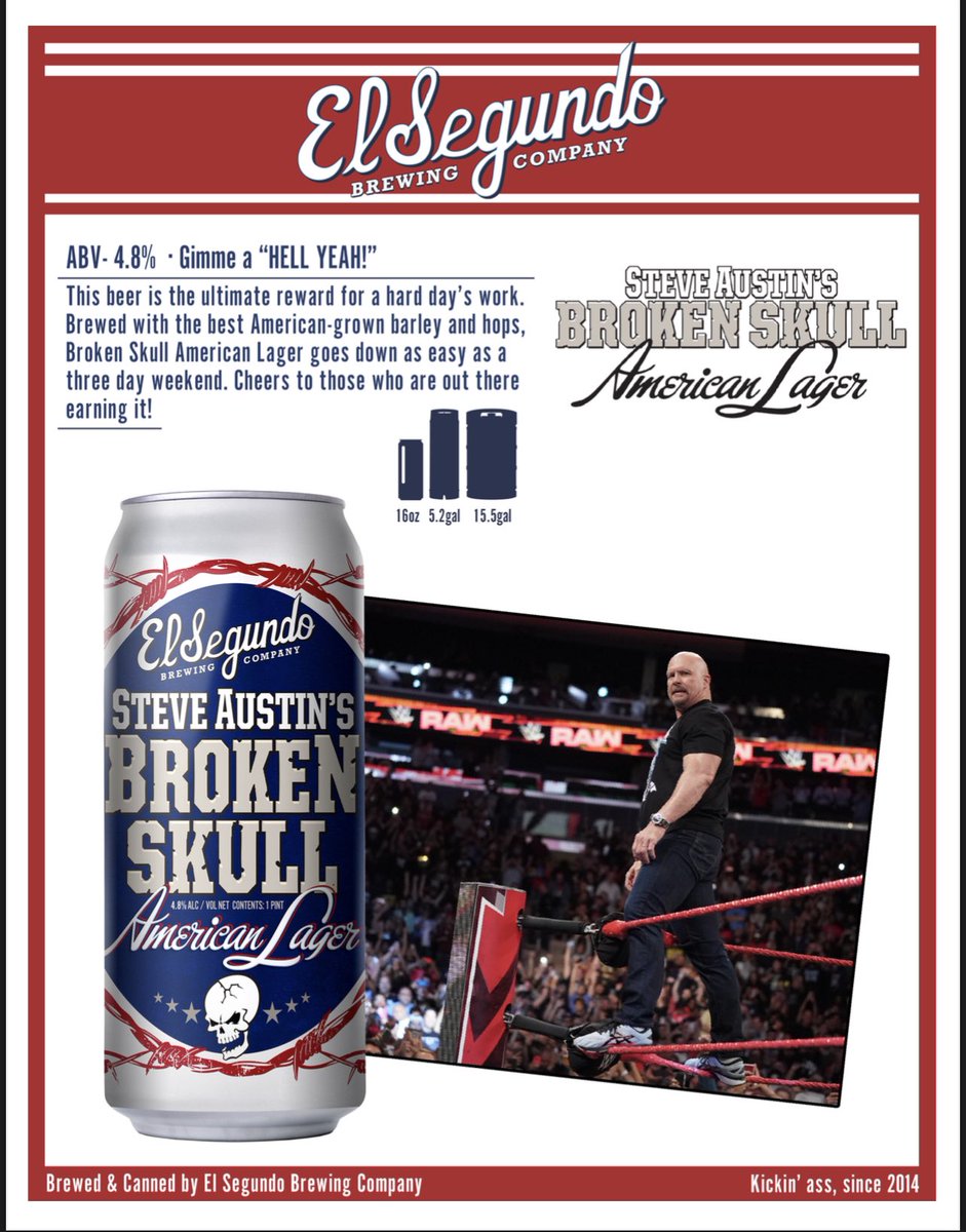 Hey Yo.

The rumors are true, <a href="/steveaustinBSR/">Steve Austin</a> and @esbcbrews Broken Skull American Lager is here in time for 3:16 Day!

This crushable Lager is perfect to enjoy the sounds of glass breaking, figuring out what the Bottom Line is, and screaming Oh Hell Yeah to. 

☠️🍻☠️