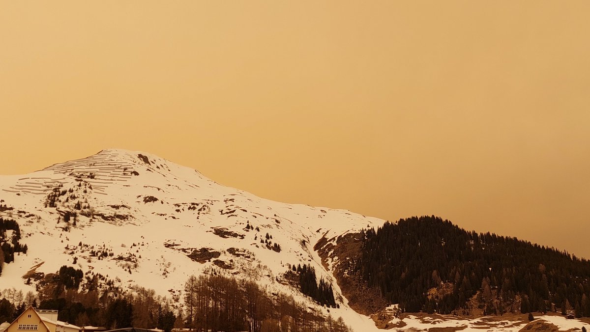 No <a href="/esa/">European Space Agency</a>, this isn't snow on Mars. Sahara Dust rolls into the skies over Davos this afternoon, further complicating this years snow melt as warm, sunny days lay ahead in the forecast... (PC: Tobias Jonas)