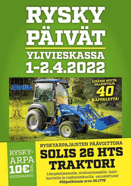 Suosittu maatalous- ja konekaupan tapahtuma #Ryskypäivät järjestetään jälleen Ylivieskassa 1.-2.4.2022, tervetuloa moikkaamaan myös <a href="/YKaupunki/">Ylivieskan kaupunki</a> ständille! #kunnat #elinvoima #tapahtumat #kauppakaupunki