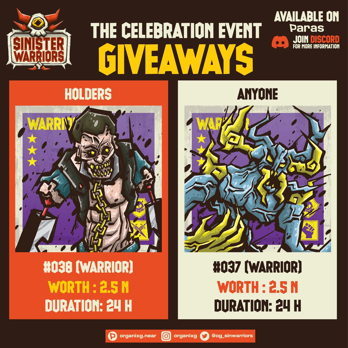 og_sinwarriors's tweet photo. The discord giveaway will end in 2 hrs
And the Twitter giveaway@will end in 4 hr. Don’t forget to join! 100% free!! https://t.co/hutagdoE9A

#NEAR #nearNFTs #NEARProtocol #NEARcollector #NEARcollector #sinisterwarriors #NFTGiveaways https://t.co/ifEv95lPjU