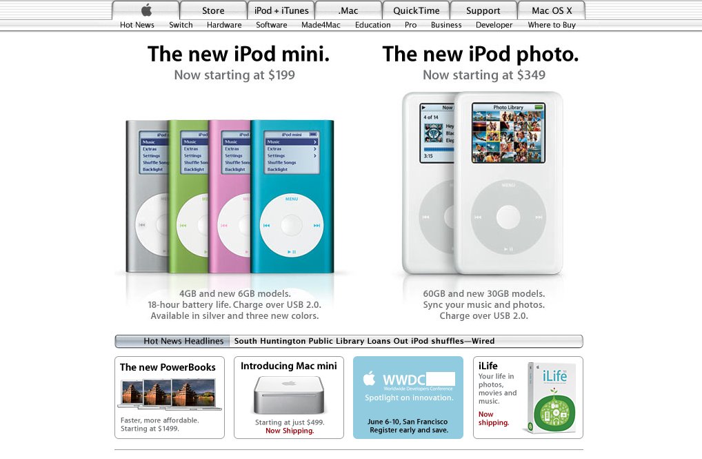 9to5mac's tweet photo. Apple's homepage from wayback. Who can guess the year? https://t.co/y4wawvwy74