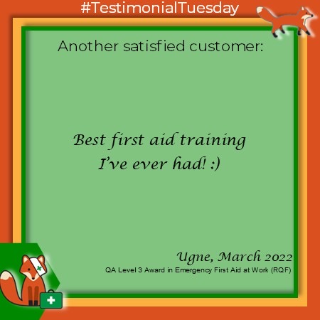 A few weeks ago, we had the pleasure of teaching the <a href="/Qualsafe/">Qualsafe</a> Emergency First Aid at Work (RQF) qualification to a group of Health care staff! 

Here are the thoughts of one of those learners.

#TestimonialTuesday 
#FoxQualsafePlatinumStandard