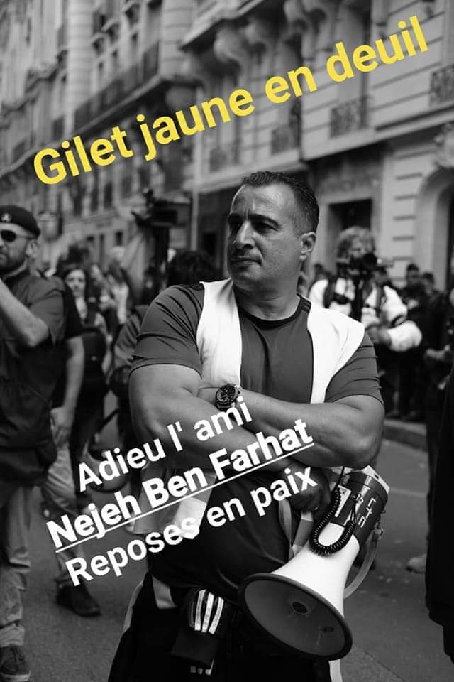 Djadja80425319's tweet photo. Ce n est pas possible ! Je n arrive pas à y croire 😭😭😭
Les #GiletsJaunes viennent de perdre un frère, un ami, un guide #Nejeh !
Toutes mes condoléances à sa famille !
Repose en paix @najabenfarhat ! https://t.co/j7Z5nThcqV