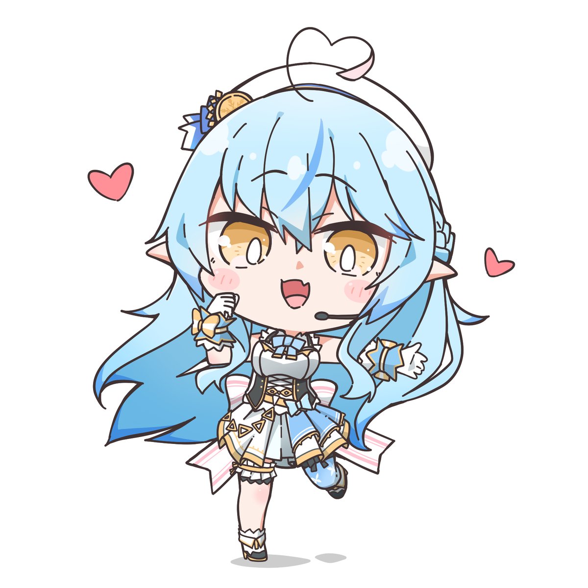 yukihana lamy 1girl solo hololive idol uniform blue hair chibi pointy ears heart  illustration images