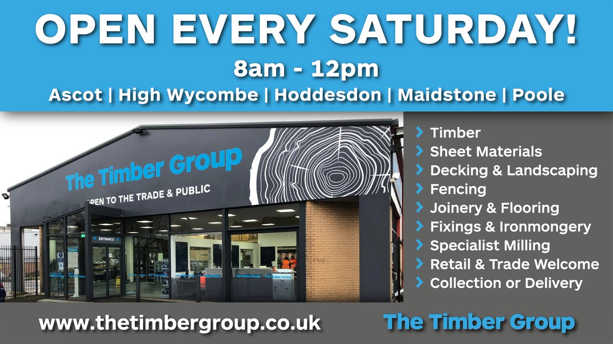 Our Maidstone branch is now open on Saturdays! This is in addition to our Ascot, High Wycombe, Hoddesdon and Poole branches that are already open on Saturdays. Pop in or call between 8am and 12pm for all your timber needs.