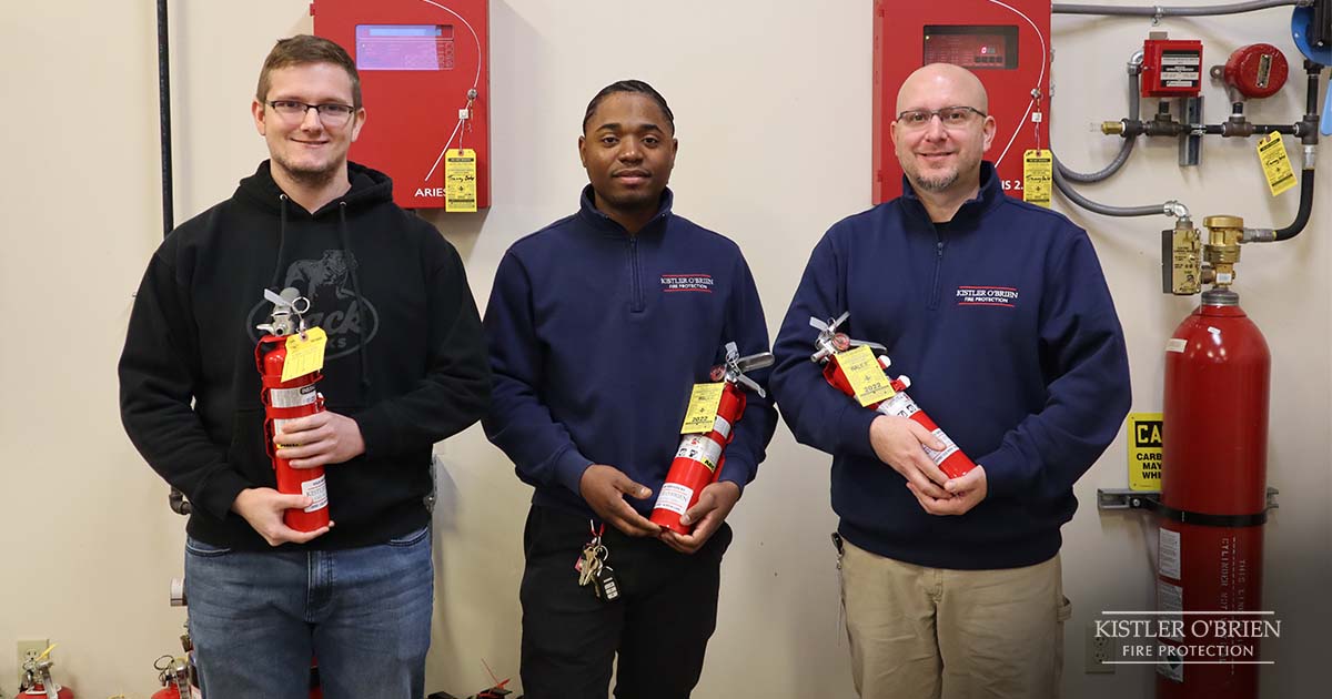 kobfireprotect's tweet photo. The KOB Team continues to grow as we welcomed three new employees during orientation this week. We are happy to have (from left to right in the photo) Eugene, Markeno, and Jason officially join us at Kistler O’Brien! #KOBFire #FireSafety https://t.co/WfKXN6Or6E