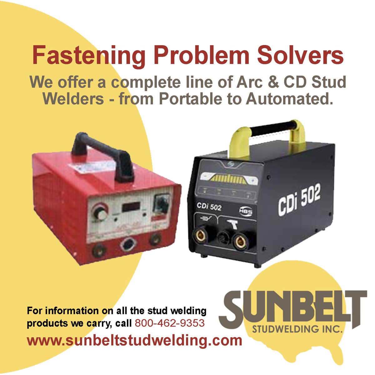 SunbeltStud's tweet image. From light, portable welders to fully automated production units, we haver a complete line of Arc &amp;amp; CD stud welders.  Call or click here: bit.ly/2YKpE1K 

 #SunBelt #StudWelding #MetalFasteners #SunbeltStudWelding #ArcWelding #CDStudWelding #CapacitorDischarge #Welders