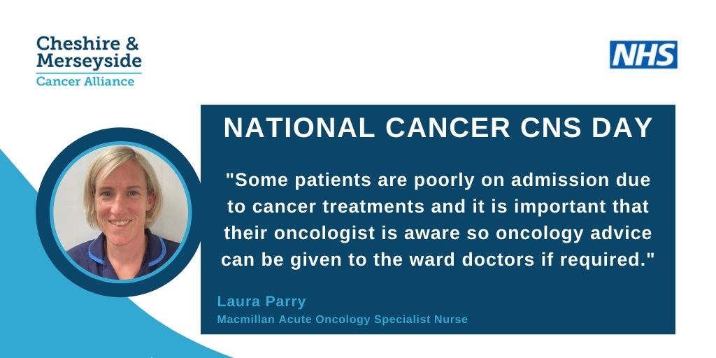 CMCaAlliance's tweet photo. A round of applause for the Clinical Nurse Specialists across our region!
Read about CNS Laura Parry, Macmillan Acute Oncology Specialist Nurse in a team of CNSs at Arrowe Park Hospital here
https://t.co/sk4ced3mQD
#NationalCancerCNSDay @wuthnhs @NHSNW @UKONSmember @MacmillanNW https://t.co/9X9HXDpKID