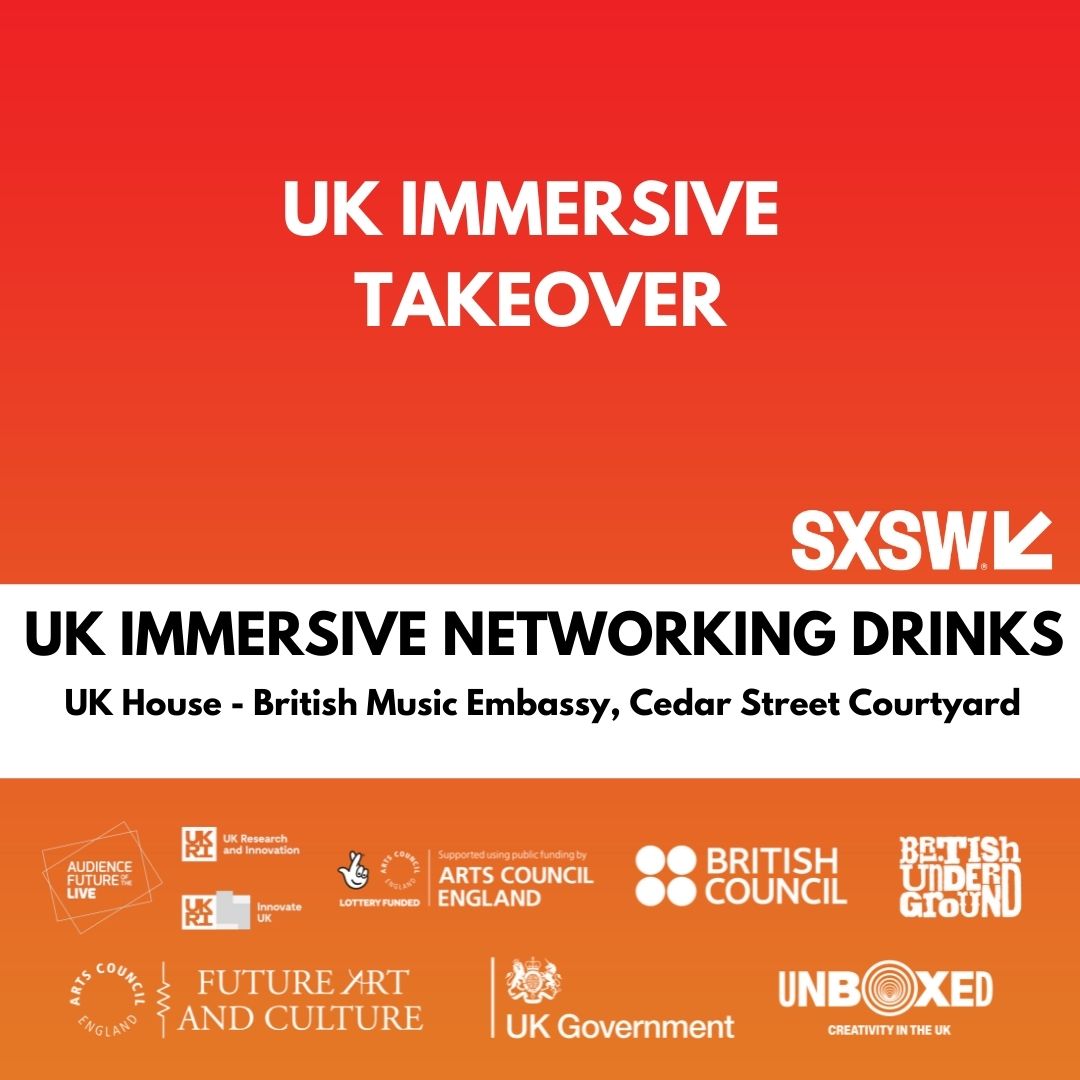 Join us at UK House for the UK Immersive Takeover day presented by @ace_national , @BritishCouncil, British Underground, @unboxed2022 and @AudienceFuture / @UKRI_News today from 10am (CST) at the British Music Embassy, Cedar Street Courtyard. #futureartandculture #SXSW #UKatSXSW