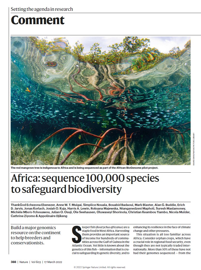 Today  in Nature: African scientists to lead a major program to sequence and assemble reference genomes of at least 100'000 of the continents many endemic plant and animal species and domestic varieties.