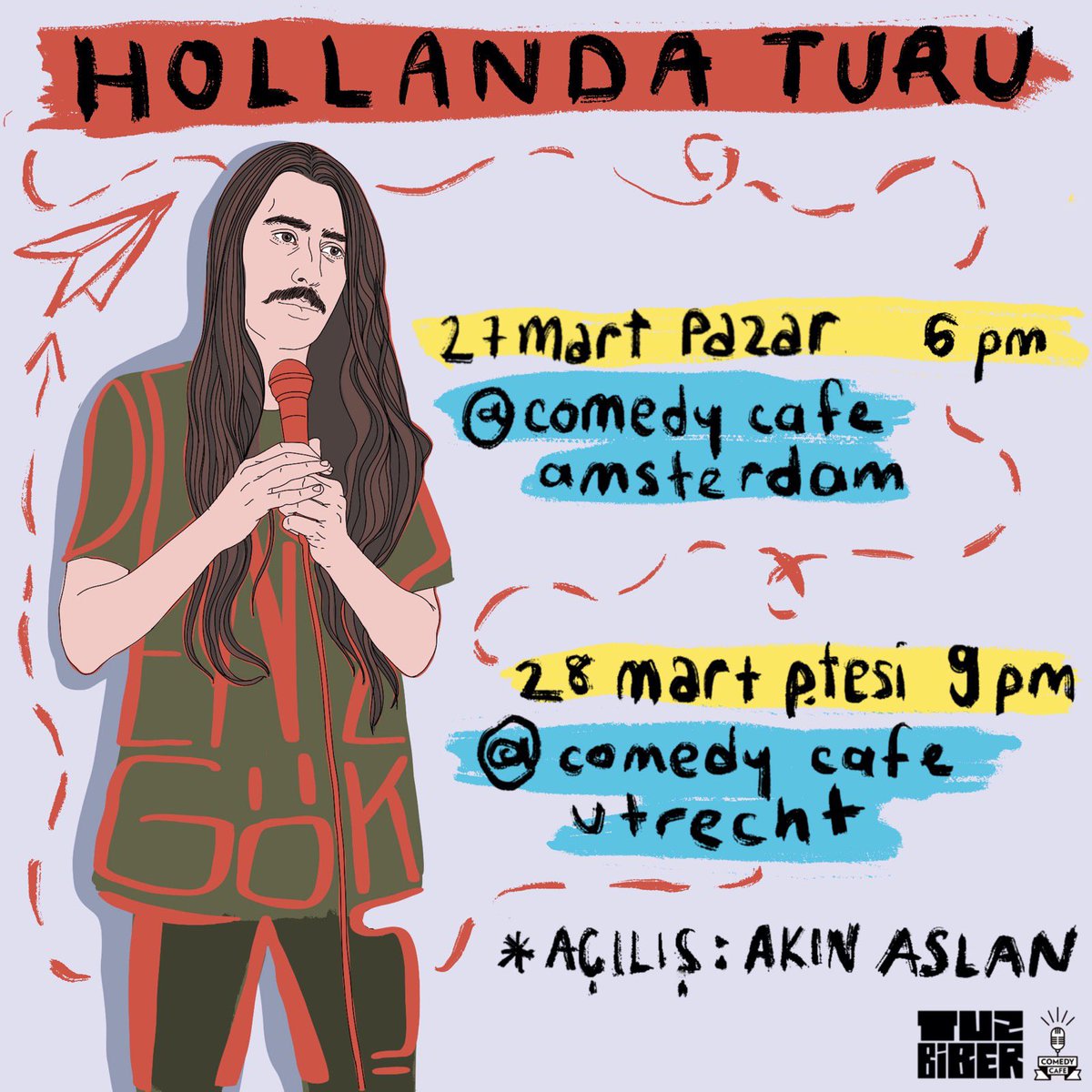 tuzbiberstandup's tweet photo. Deniz Göktaş politik ve kara mizah esintili stand-up komedi şovu ile ilk kez mini bir Avurpa turnesine çıkıyor. 

Deniz seviyesinin altındaki Amsterdam ve birazcık üstündeki Utrecht’te ek olarak Avrupa’nın bebeği Berlin’de sahne alacaktır.

🏷Bilet Linki: https://t.co/HBXf8yiMH9 https://t.co/sd384RC5Js