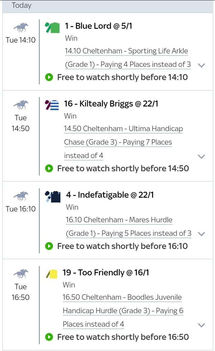 ExtraPlacePunts's tweet image. As well as my main selections, I've also put this EW 4 Fold on. The £1 place element pays over £200 if all four can get in the #Skybet extra places. 

#CheltenhamFestival