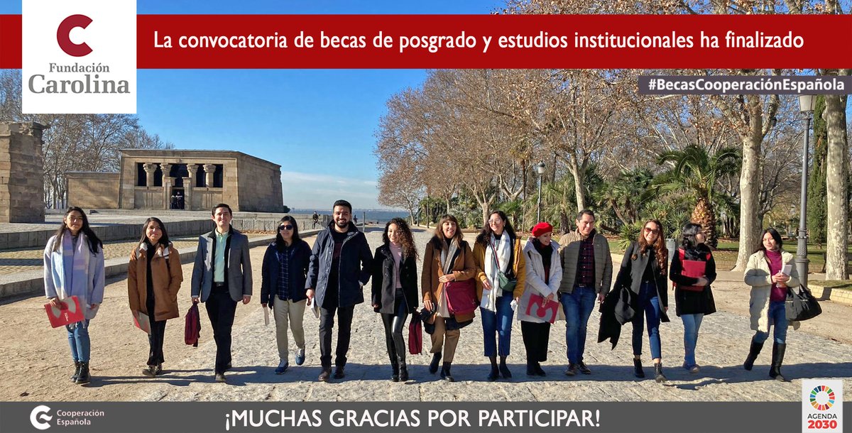 📢 La convocatoria de becas de posgrado y estudios institucionales ha finalizado. 
¡Muchas gracias por participar! #BecasODSqueCambianVidas
Continúa abierta la convocatoria de👨‍🎓👩‍🎓Doctorado, estancias cortas y movilidad de profesorado hasta el 7 de abril
👉 gestion.fundacioncarolina.es/programas