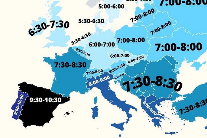 directopaladar's tweet photo. Este mapa muestra a qué hora se cena en cada país: España es la excepción (como lo es su huso horario) https://t.co/KjURXtUWNF https://t.co/jzCSJLhOmM