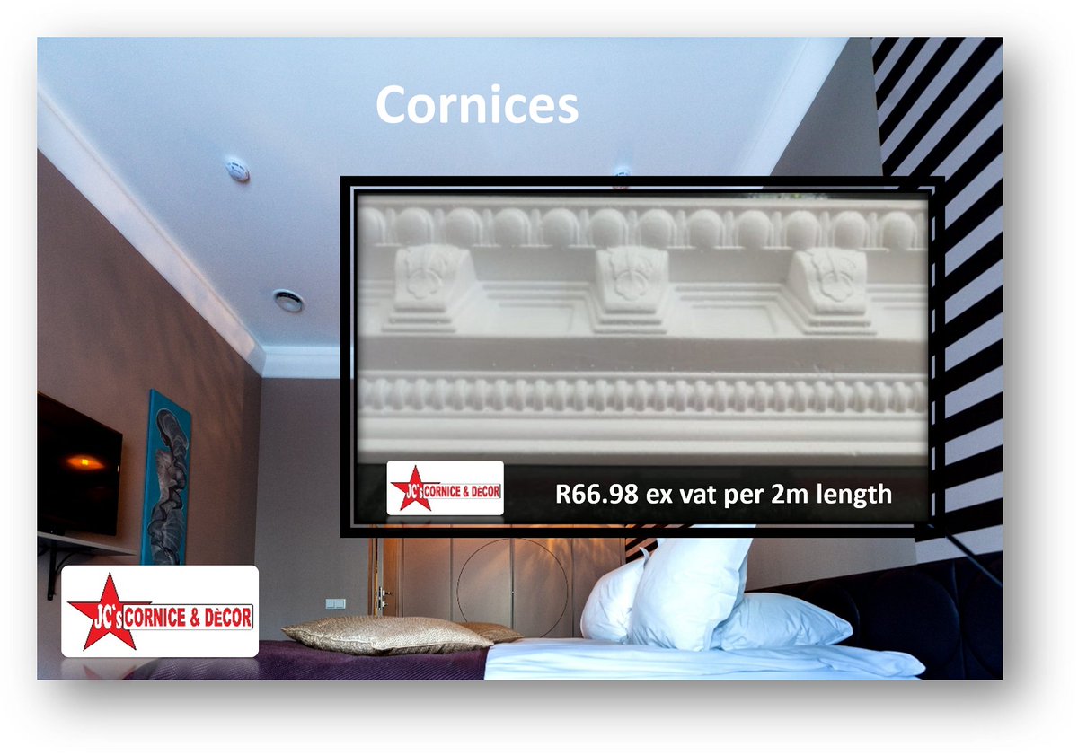 MstarProduct's tweet photo. Finish off your newly renovated area with our beautiful
Roman 16cm cornice design . R66.98 ex vat per 2m length. We offer our customers the best price and quality in South Africa! Order straight off our online store and we will deliver to your door. https://t.co/NI9ZGfWEFP