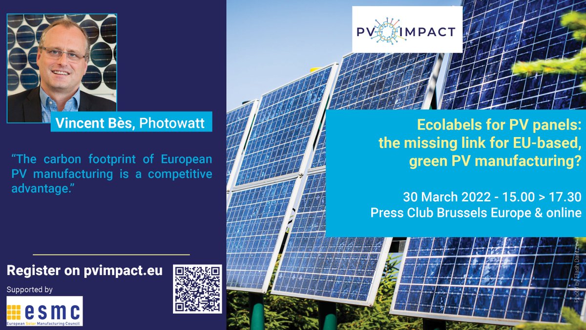 EUREC_Info's tweet photo. Our #PVIMPACT_EU event on #ecodesign and #ecolabeling features a number of experts from the #PV industry.

For our 3rd panel highlighting the view from industry experts, .@Photowatt CEO Vincent Bès will share his perspectives.

Info👉https://t.co/DvyJVOvk6n
#renewableenergy https://t.co/nhrcTR4jJS