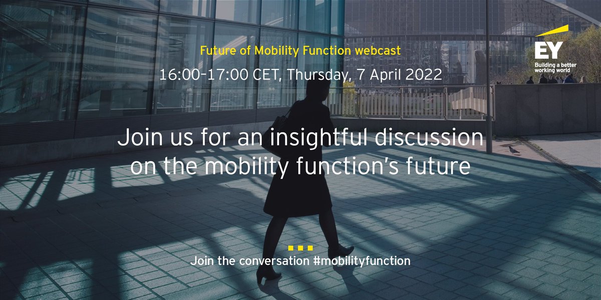 EY_Switzerland's tweet photo. How will today`s strategy inspire the future of your mobility operations?
Join us in the upcoming webcast where we will share insights from the survey, markets trends and the roadmap for the future. Register here: https://t.co/OzJVXWEjIg
#MobilityFunction #WorkReimagined https://t.co/C1Tm5II13i
