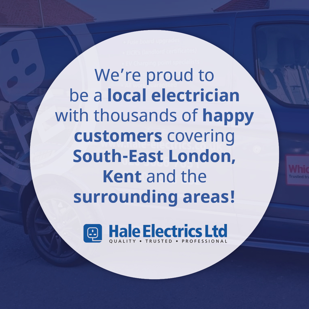 Hale_Electrics's tweet photo. We're proud 🏆 to be a local electrician with thousands of happy customers 😀 and go as far and wide as South-East London, Kent and the surrounding areas! 📍

#HaleElectrics #Electrician #Orpington #Bromley #Kent #SouthEastLondon #Trusted #NICEIC #QualifiedElectrician #LocalE ... https://t.co/Il4aXXJdBN