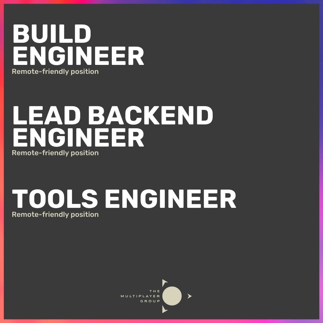 multiplayerdev's tweet photo. Want to be involved in the the biggest shooters, the highest profile MMORPGs and the trickiest full physics-based multiplayer action ever produced? Find out more at https://t.co/BX6TAKniDK #wearemultiplayer #hiring #buildengineers #toolsengineers #backendengineers https://t.co/R6tvzKAT0t