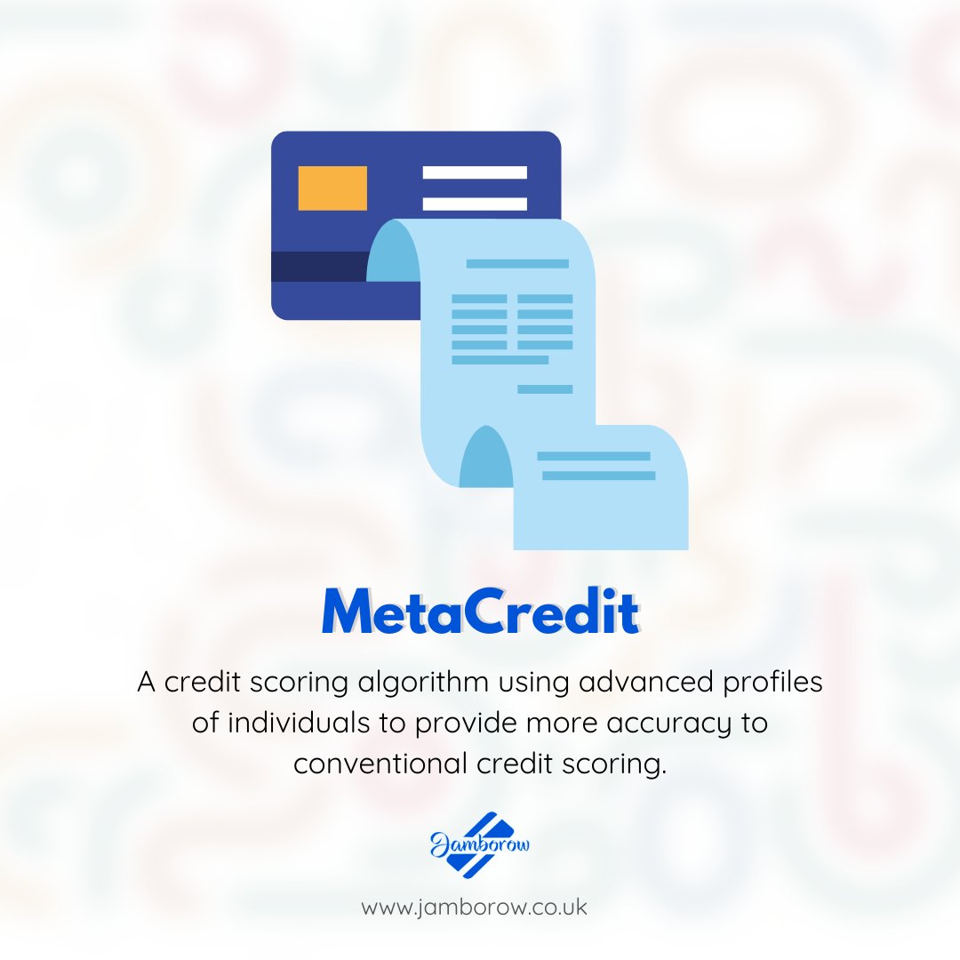 jamborowfintech's tweet image. #MetaCredit on Jamborow platform takes credit scoring up a notch, with more data collected, the algorithm provides more accuracy to credit scoring by using advance profiles of individuals.

To learn more about Jamborow, visit our website jamborow.co.uk

#Jamborow