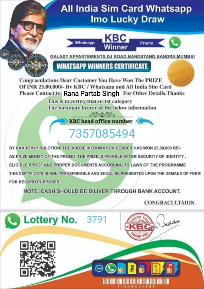 keval_jp's tweet photo. @SrBachchan see how scammers are using KBC's name to extort money. You should tweet this and warn your followers to not fall for such scams. https://t.co/FmNX9cEC3l